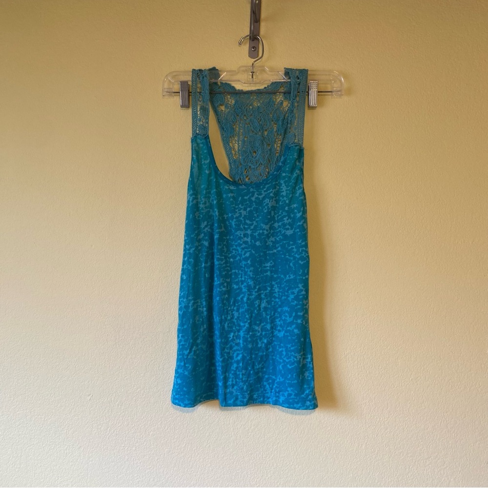 Teal Crochet/Lace Racerback Tank Top